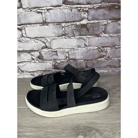 Ecco Shoes - ECCO Yuma Black Nubuck Leather Stretch Wedge Strappy Sandals Women 41EU/10.5M US